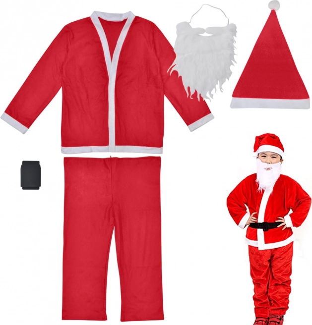 Costume di Natale da Babbo Natale per ragazzi con cappello e barba