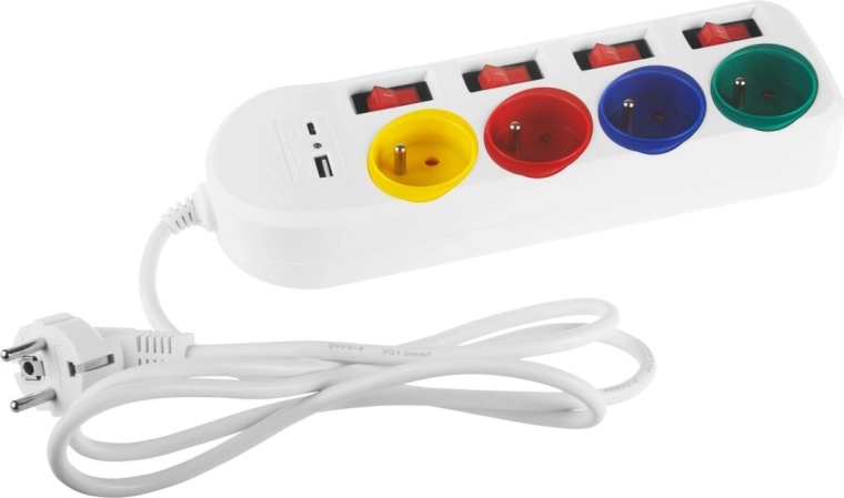 Cavo di prolunga Maclean con USB A/C e interruttori individuali