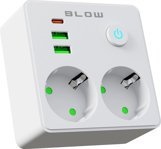 BLOW adattatore multipresa da presa con 2 prese, 2× USB e USB‑C, bianco