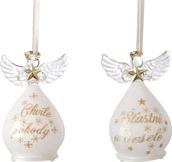 Hanging glass Christmas decoration angel with LED lighting 14 cm (2 variants)
