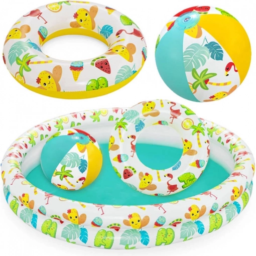 Piscina gonfiabile per bambini 3 in 1 con salvagente e palla BESTWAY 122 cm