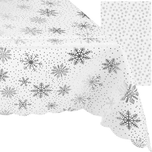 Christmas tablecloth white with snowflakes 220x140 cm