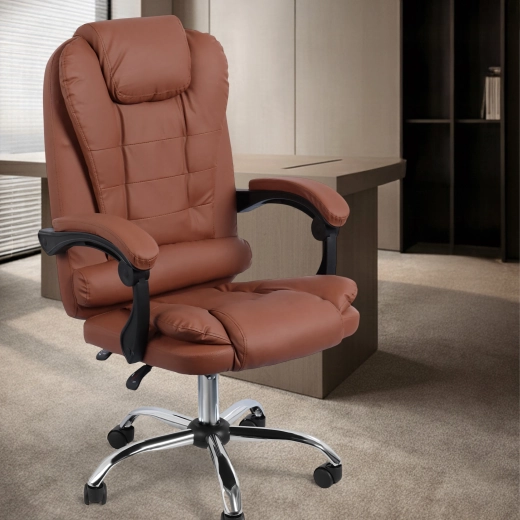 Sedia da ufficio ergonomica in ecopelle, marrone