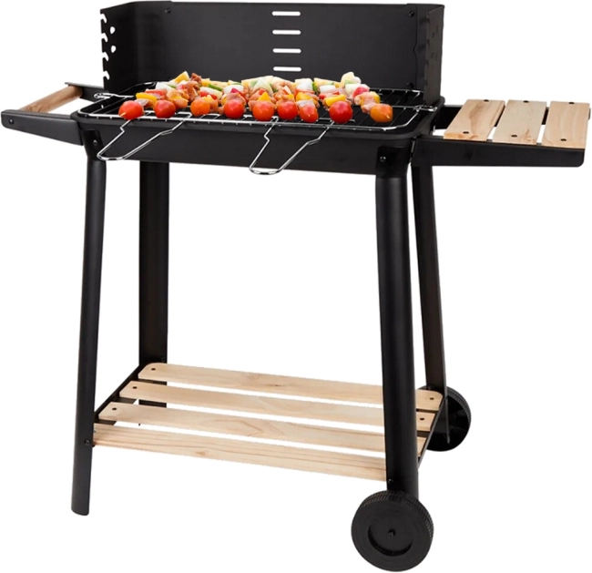 Garden Portable Charcoal Grill with Adjustable Grate and Shelves
