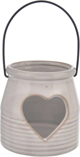 Gray heart-shaped ceramic candle holder
