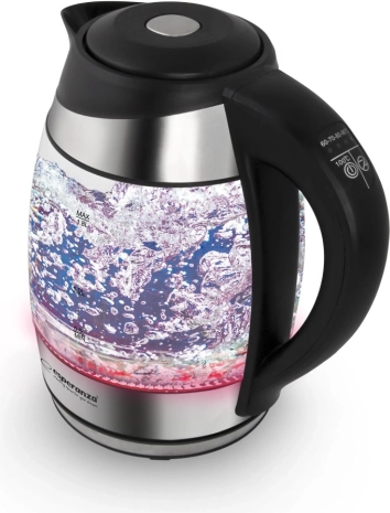 Esperanza Seine Glass Electric Kettle 1.7 L, Black with LED Lighting and Temperature Control