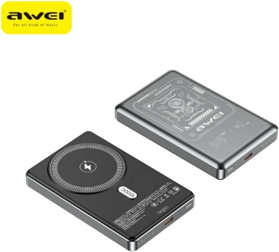 Awei MagSafe draadloze powerbank 10.000 mAh grijs