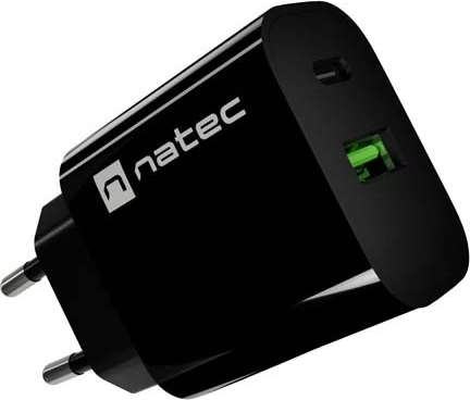Natec Ribera caricatore da rete 20 W, USB-A + USB-C, nero