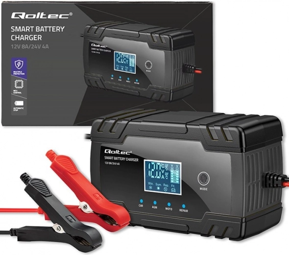 intelligent car battery charger 12V/24V with LCD and repair function – Qoltec