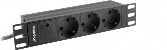 Rack PDU strip 10" 1U, 3x Schuko, 2 m, 10 A, black, IEC C14 input – LANBERG