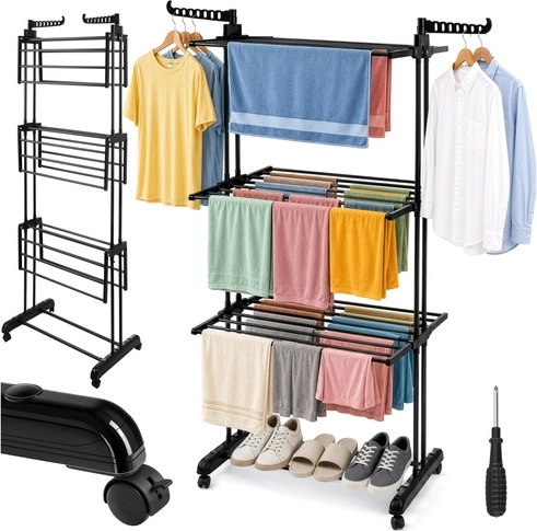 Zortiva freestanding vertical clothes drying rack XXL, foldable, on wheels