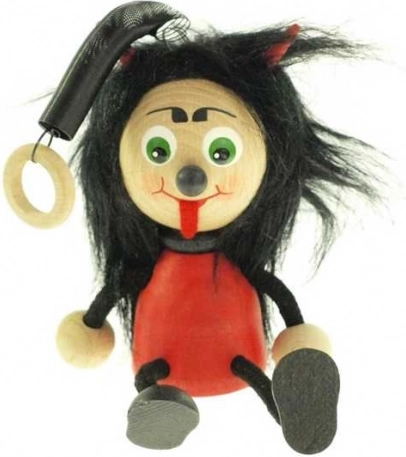 Little Devil on a Spring – Wooden Hanging Figurine