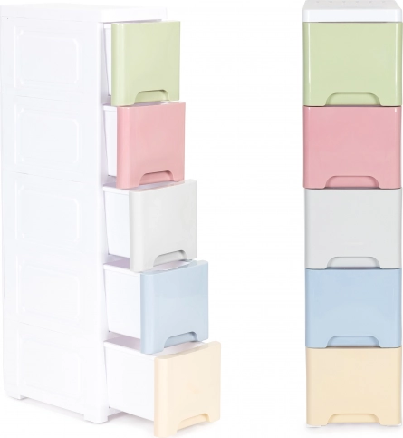 Children's shelving unit with 5 pull-out drawers on wheels ModernHome