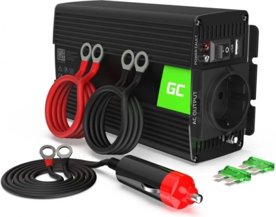 GREEN CELL Power Inverter 12 V to 230 V 300 W / 600 W with Pure Sine Wave