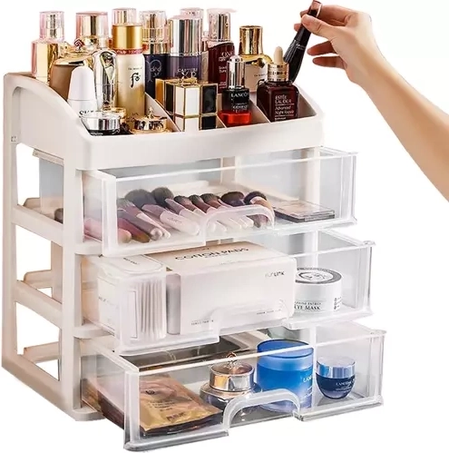 Universal plastic organizer for cosmetics and accessories with 3 drawers
