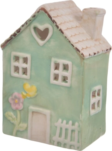 Bougeoir en céramique en forme de petite maison vert 17 cm
