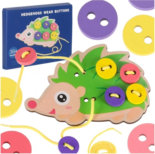 Wooden Lacing Hedgehog with Buttons – Educational Toy for Fine Motor Skills