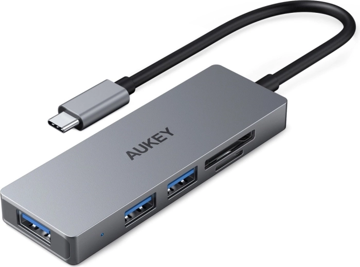 Aukey hub USB-C ultrasottile in alluminio 4 in 1 (3× USB 3.1, SD e microSD)