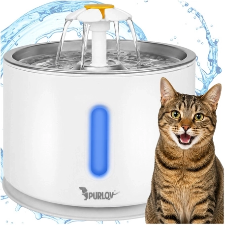 Fontana d’acqua automatica Purlov per cane e gatto 2,4 l con filtro e LED