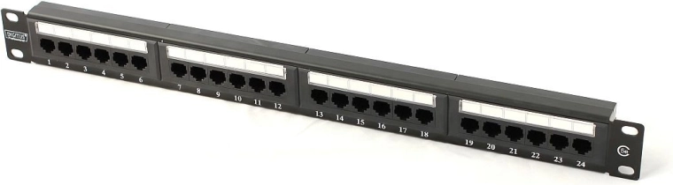 Patch panel 19" 24 priključkov kat. 5e U/UTP 1U črn DIGITUS