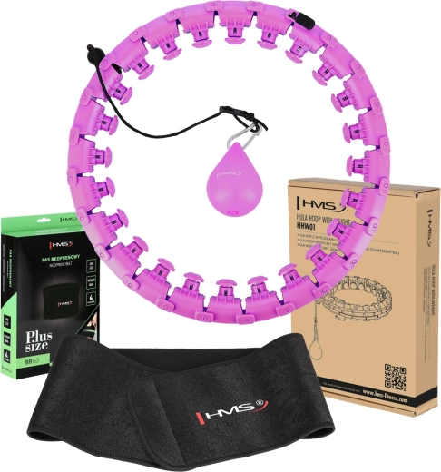 Massage smart hula hoop with weight HMS HHW12 Plus Size + BR163 neoprene slimming belt, purple