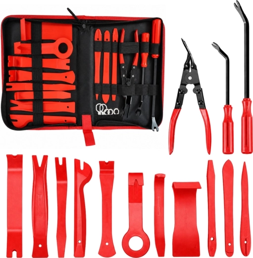 Kit d’outils de démontage de garnitures et baguettes avec étui, 19 pcs