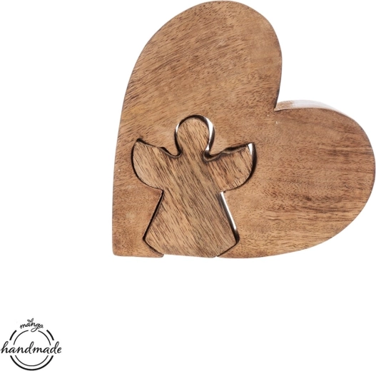 Decorazione cuore e angelo in legno di mango