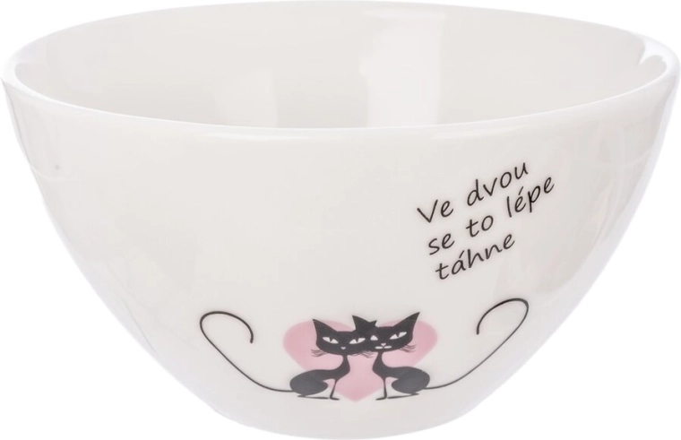 White porcelain bowl with cat motif 460 ml