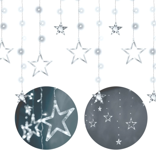 LED curtain light with stars 2.5 m, 138 LEDs – White