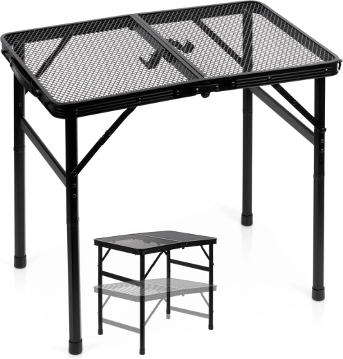 Tavolo da campeggio pieghevole Vilde 2in1 con altezza regolabile nero 60 × 40 cm