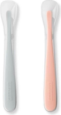 Easy-Feed Baby Silicone Spoon Set – Gray and Soft Coral