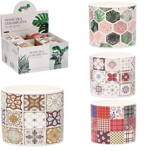 Keramisk urtepotteskjuler 15 × 15 × 13,2 cm – mix af mønstre