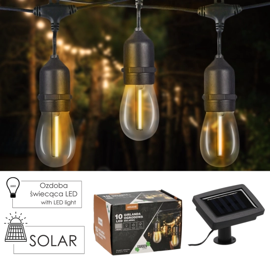 Solargarten-Girlande 10 LED warmweiß, Länge 6 m ARIANE