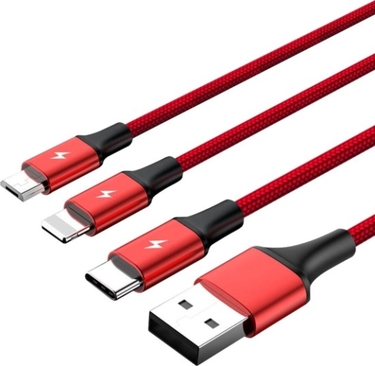Uniwersalny kabel ładujący 3w1 USB z konektorami USB-C, microUSB i Lightning, 1,2 m