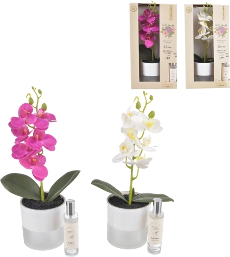 Orchidée décorative en pot avec éclairage LED et spray parfumé 30 ml