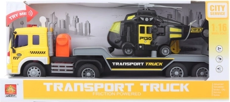 Battery-powered truck with helicopter with lights and sounds