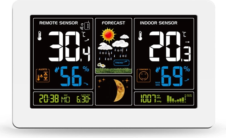 Solight weerstation met extra groot kleur-LCD en USB-opladen, wit