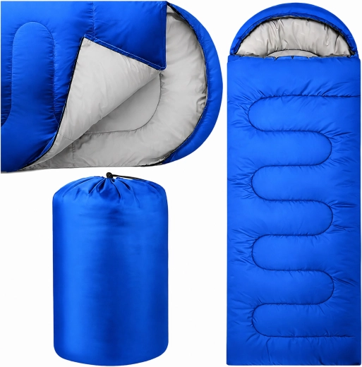 Sacco a pelo turistico a mummia 2 in 1 con cappuccio 210 × 70 cm, blu