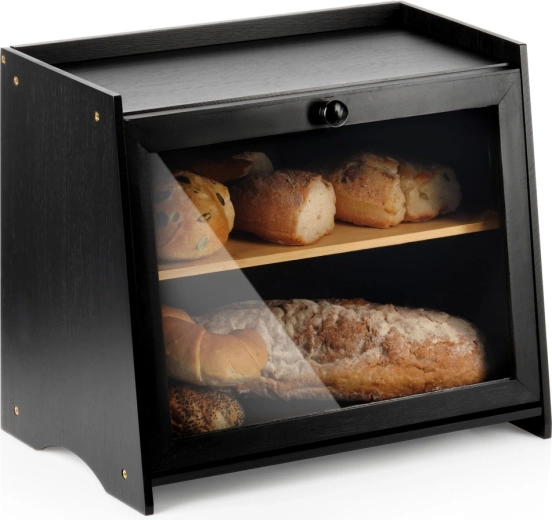 Portapane Vilde in bambù a due livelli, nero, 40 × 25 × 33,5 cm