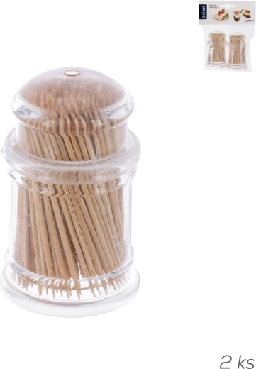 Cure-dents et piques en bambou avec distributeur en plastique 2×200 pcs