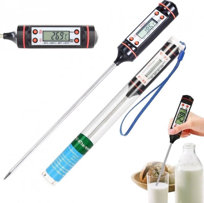 Digital kitchen thermometer with LCD display and stainless-steel probe