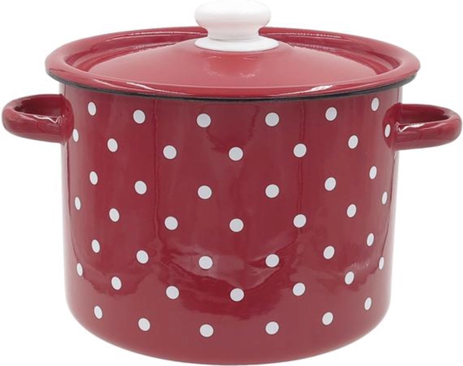 Pentola smaltata con coperchio 5,5 l a pois rossa