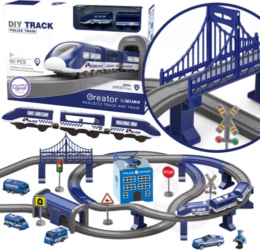 Electric Police Train Set with Cars, 92 pieces, 300 cm