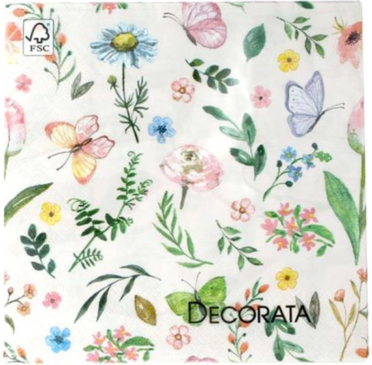 Serviettes en papier 3 plis fleurs printanières et papillons 33 × 33 cm