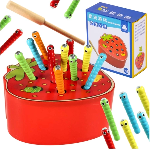 Magnetic motor skills game for kids – catch the caterpillar – Strawberry