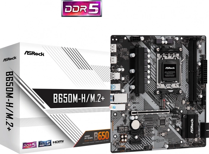 ASRock B650M‑H/M.2+ carte mère mATX pour AMD AM5 avec DDR5, HDMI et DisplayPort