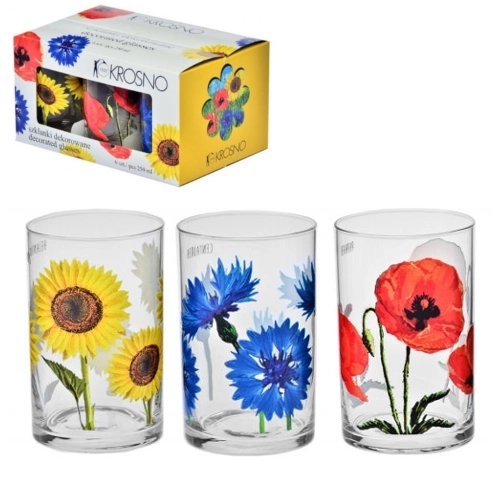 6 darab, díszített Krosno Kwiaty Polskie pohár, 250 ml