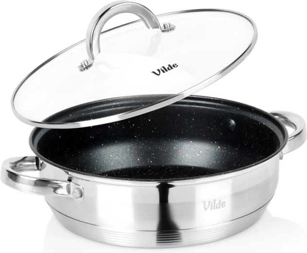 Stainless steel deep pan with granite non-stick surface and glass lid INOXCELLENT 24 cm, 3.1 l