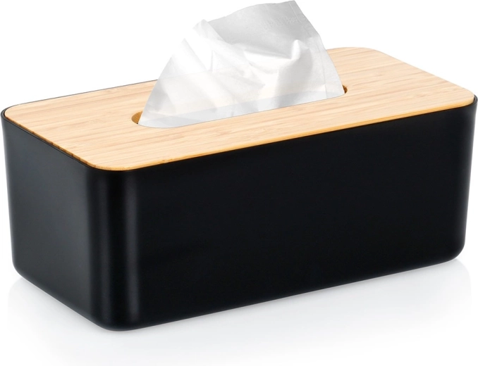 Black tissue box with bamboo lid 24 × 13 × 9.5 cm