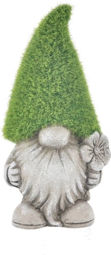 Ceramic gnome with moss-effect décor, grey, 16 cm